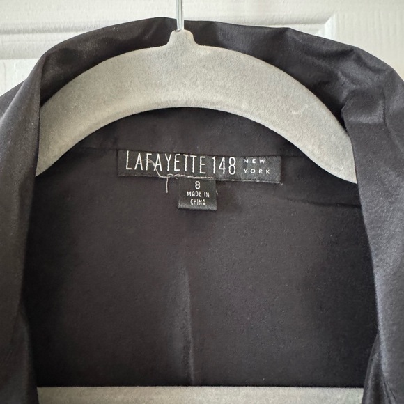 Lafayette 148 Silk Blouse, Black, Rhinestone Buckle, Collar, Long Sleeve NWOT - Picture 5 of 9
